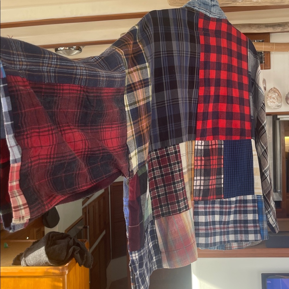 Cute patchwork top! Hand sewn from recycled denim & flannel - Picture 9 of 9